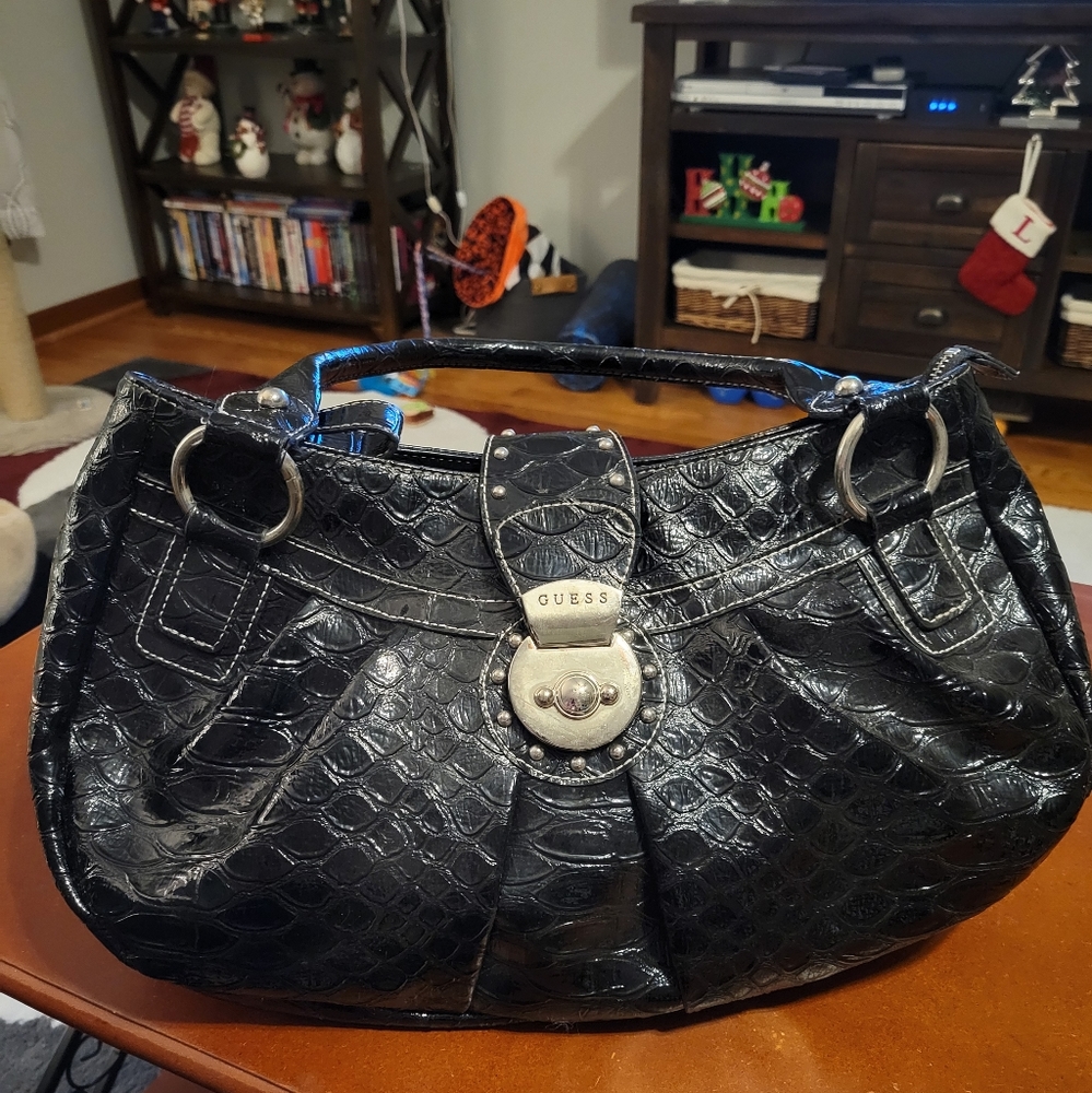 Guess Black Patent Leather Shoulder Purse